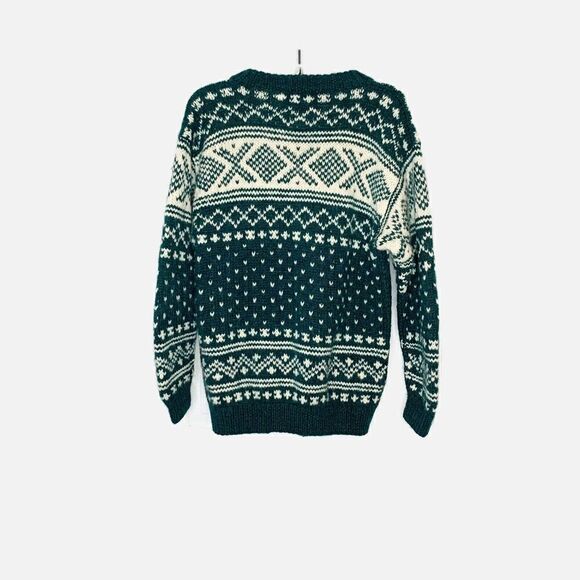 Vintage Joseph Anthony Collection Handknitted Wool Cardigan Sweater Green Cream - Picture 9 of 12